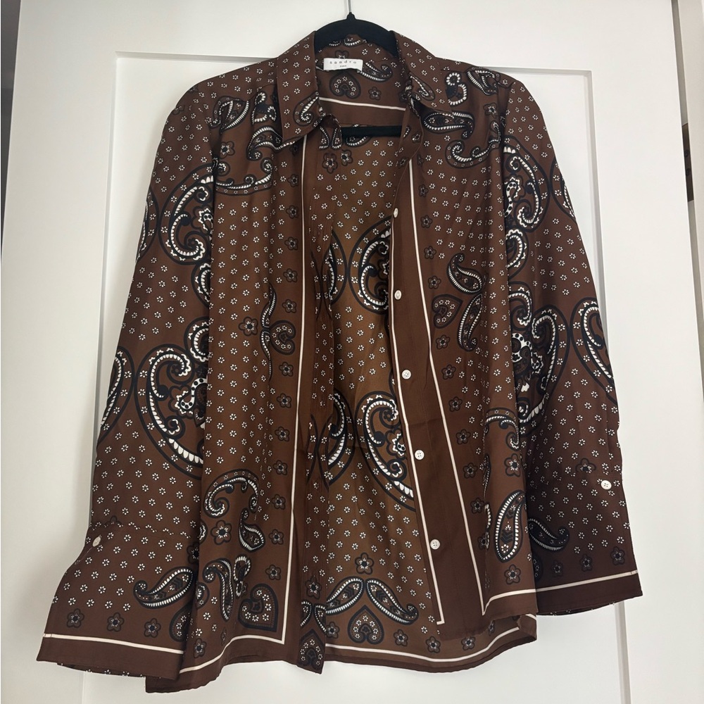 SANDRO Brown Paisley Button-Down Shirt